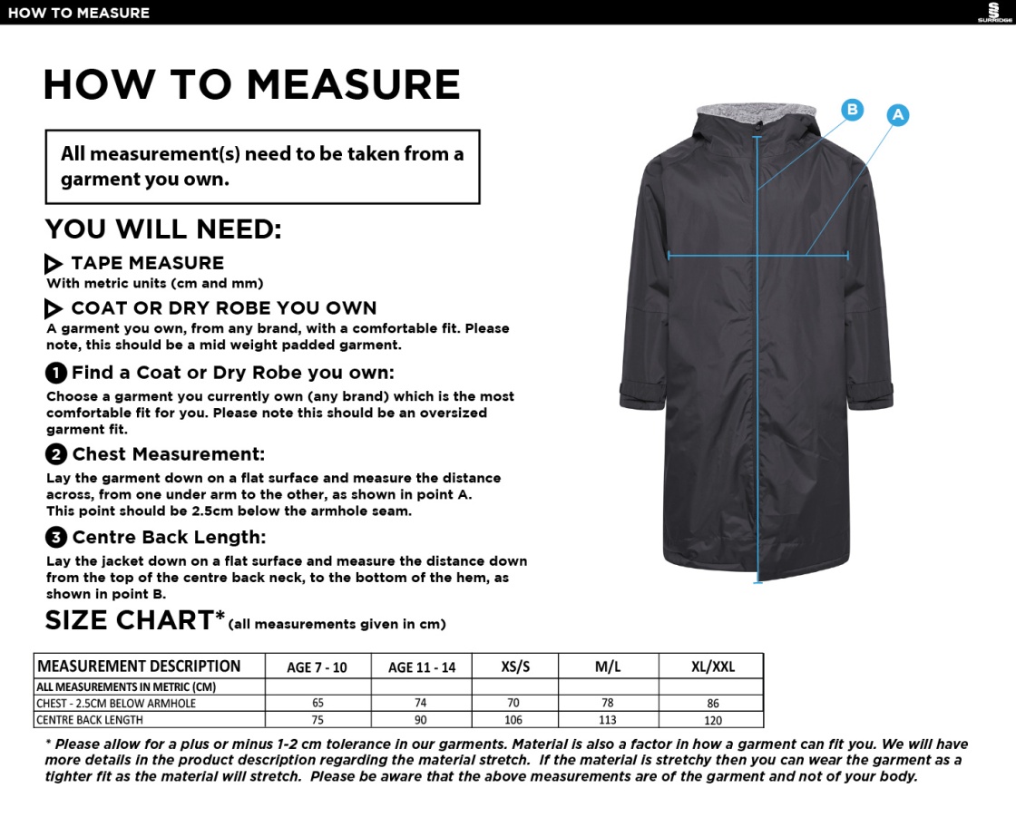 BARWICK IN ELMET CRICKET CLUB FLEECE ROBE - Size Guide
