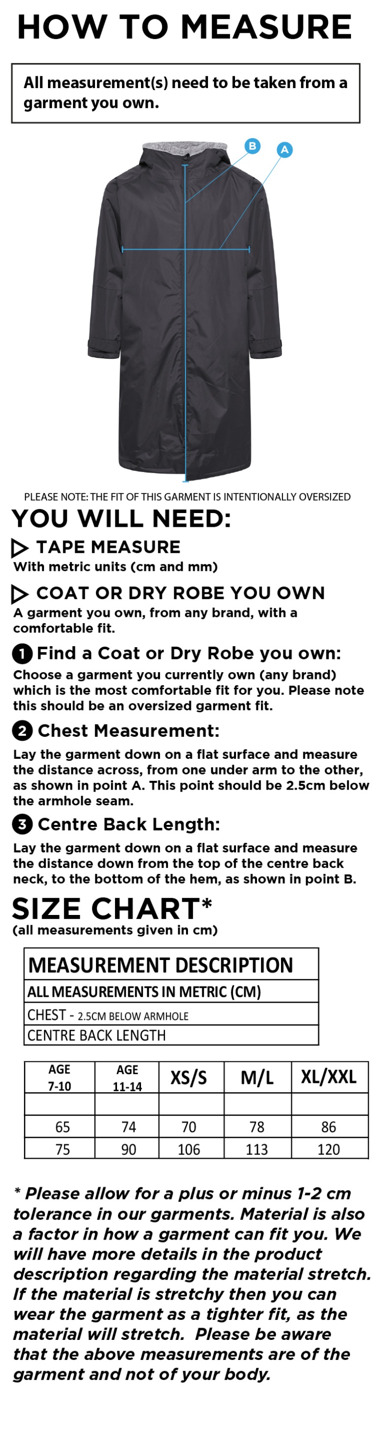 BARWICK IN ELMET CRICKET CLUB FLEECE ROBE - Size Guide