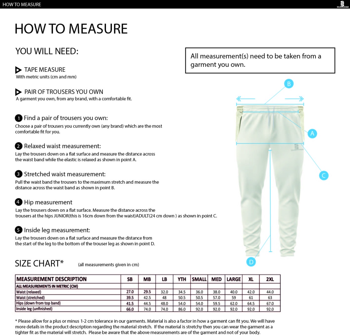 BARWICK IN ELMET CRICKET CLUB Blade Playing Pant : Black - Size Guide