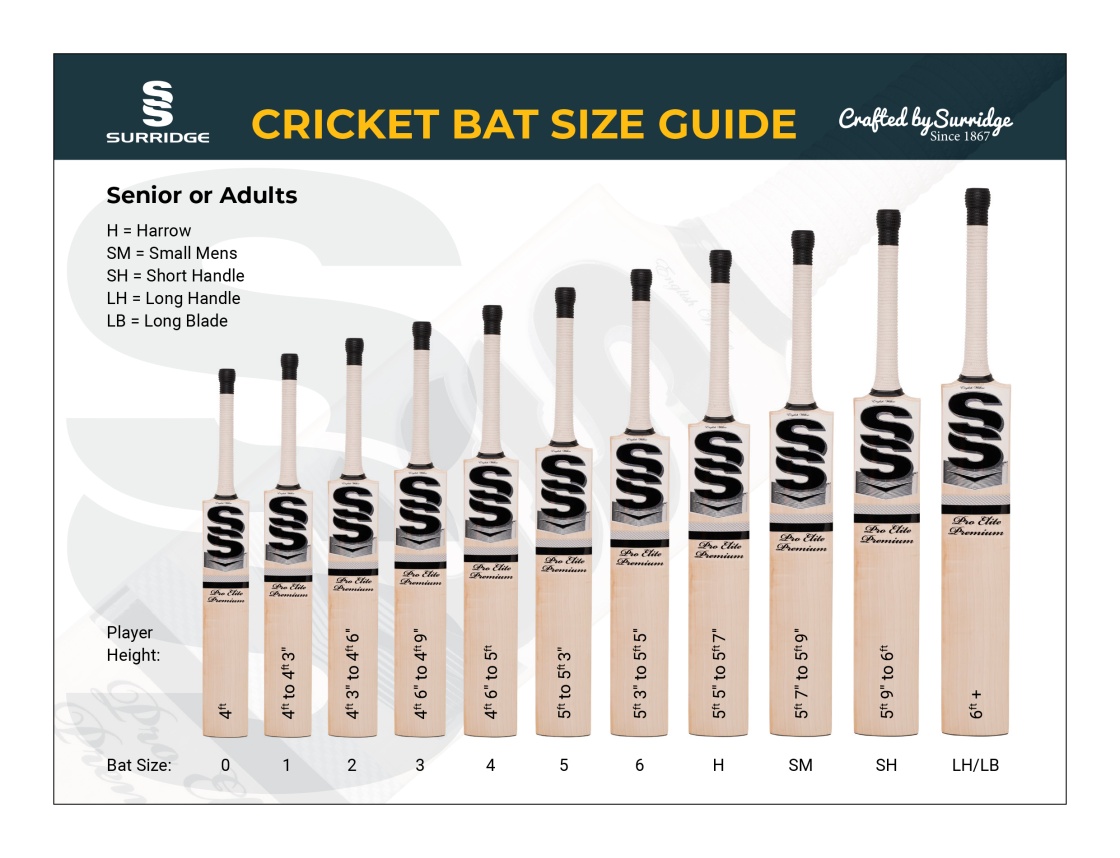 TURBO 333 RETRO BATS - Short Handle Grade 1 - Size Guide