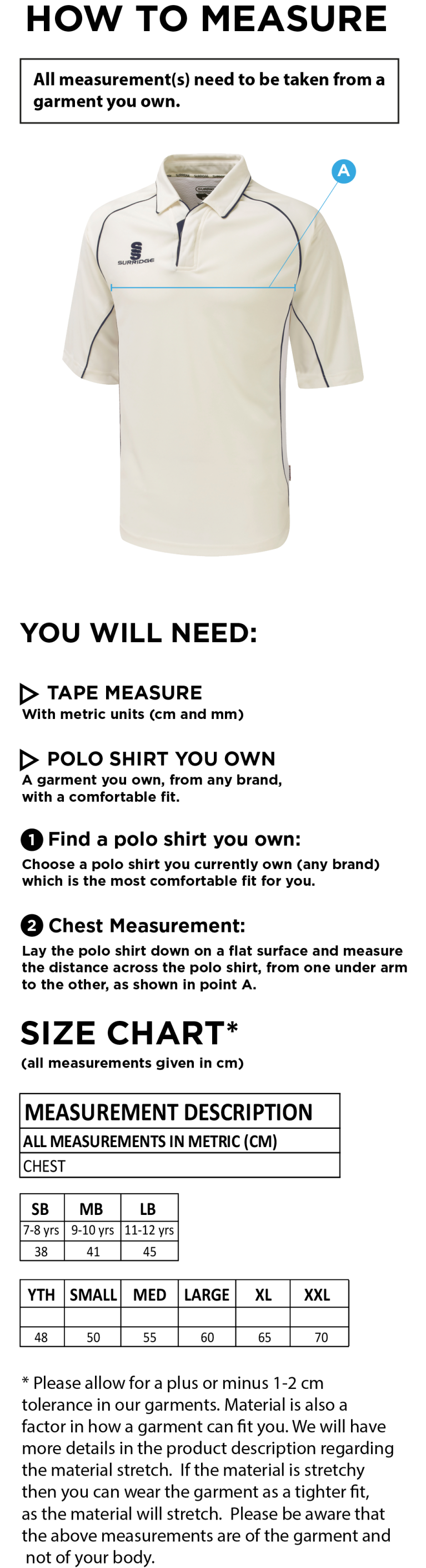 Barwick In Elmet CC - Dual Premier Short Sleeve Shirt - Unisex Fit - Size Guide