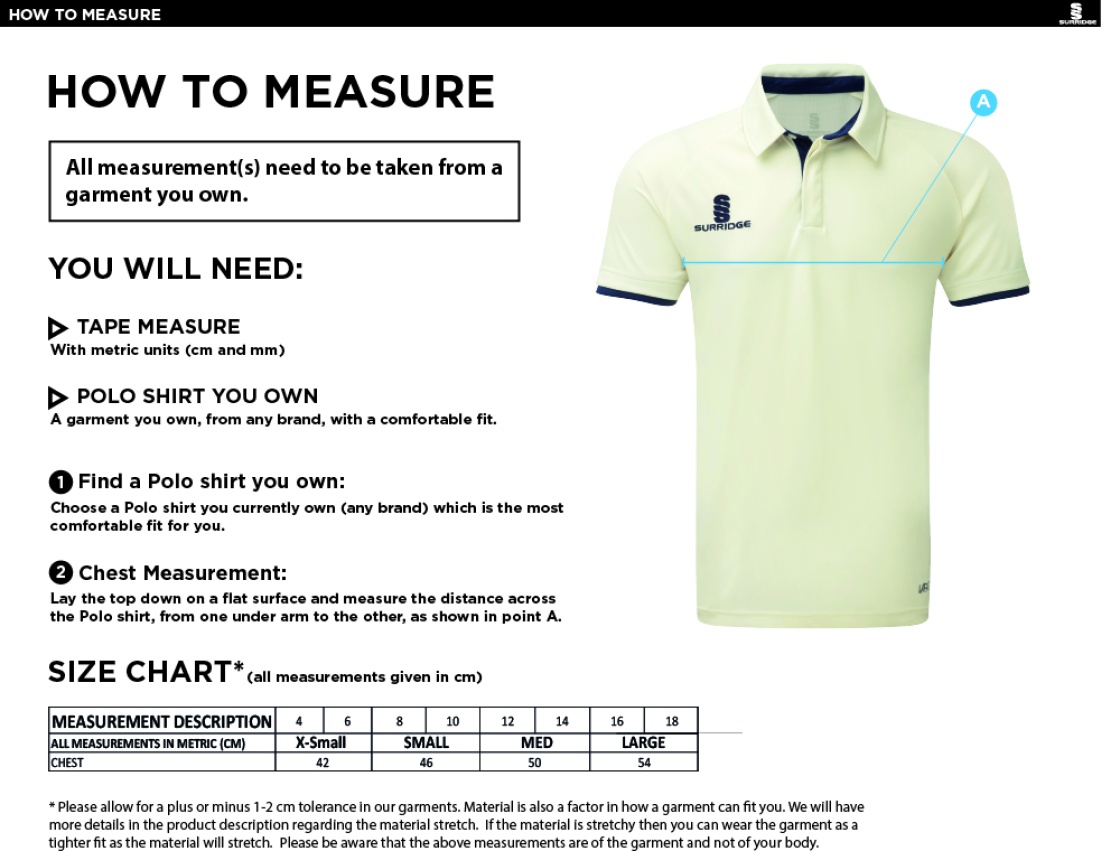 Barwick In Elmet CC - Dual Cricket Shirt Short Sleeve - Women's Fit - Size Guide