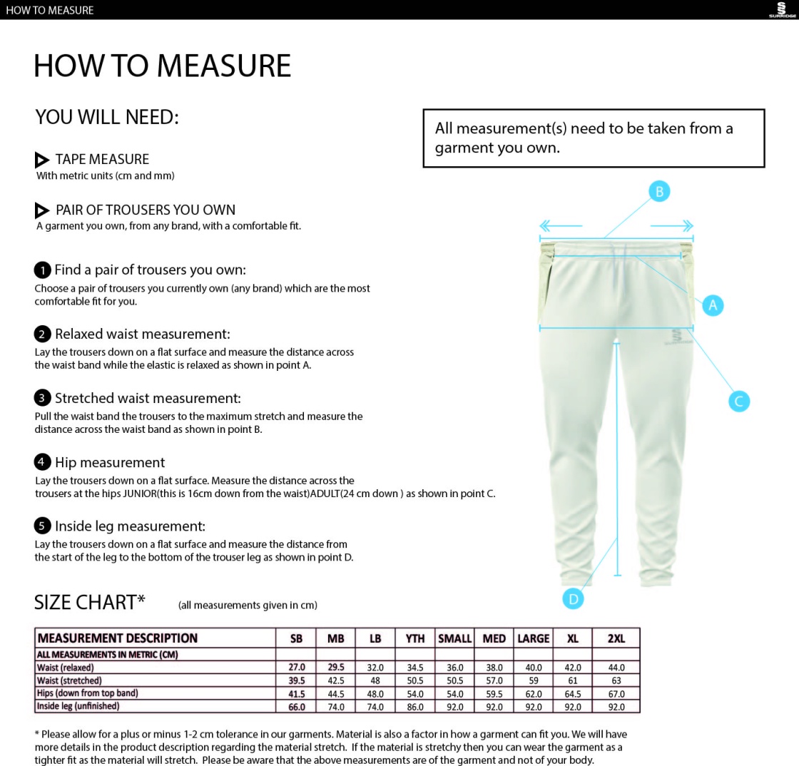 Barwick In Elmet CC Tek Playing Pant - Size Guide