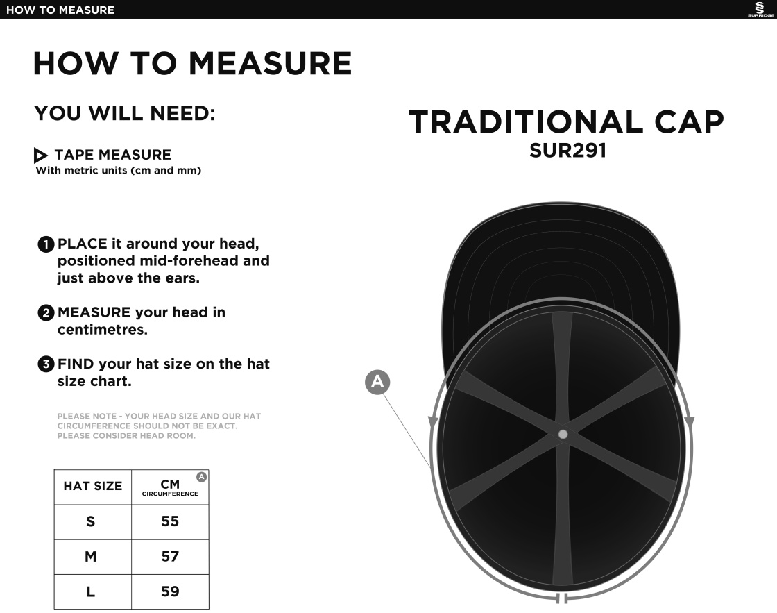 Traditional English Playing Cap Maroon - Size Guide