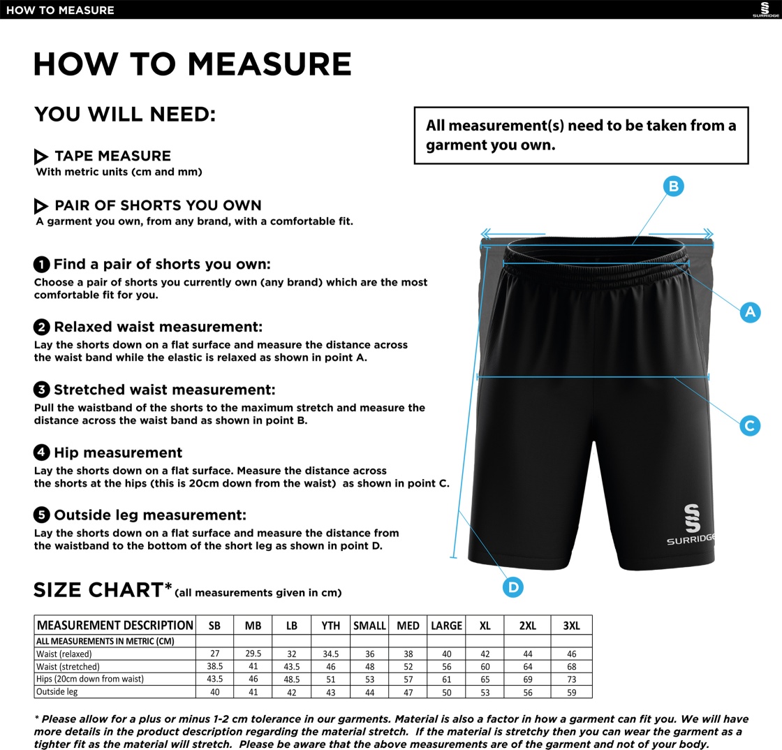 Barwick In Elmet CC - Blade Shorts - Unisex Fit - Size Guide