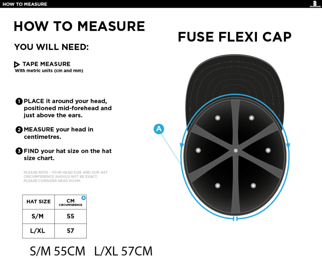 BARWICK IN ELMET CRICKET CLUB FUSE FLEXI FIT CAP - Size Guide