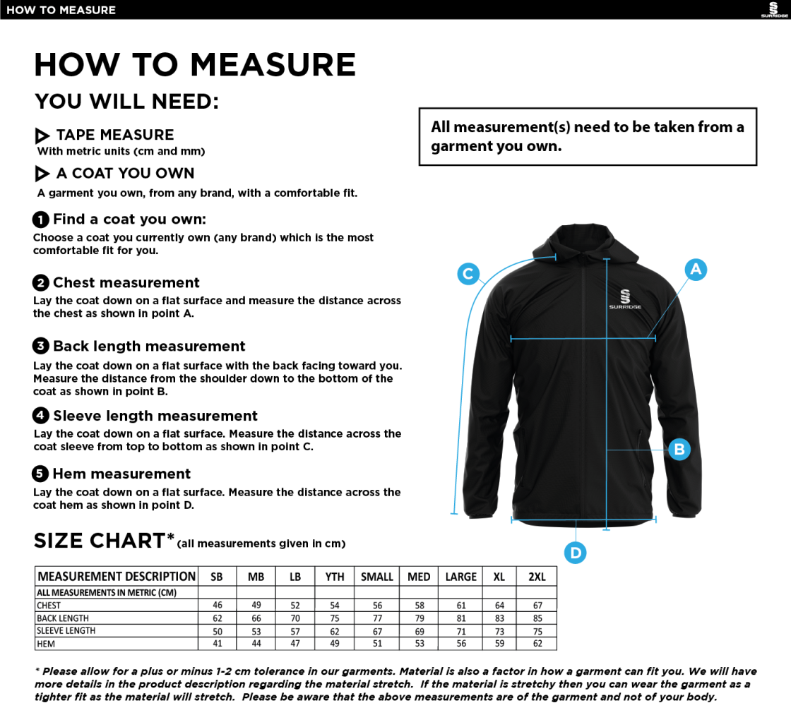 Barwick In Elmet Dual Full Zip Training Jacket : Black - Size Guide